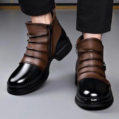 Two-Tone Buckle Strap Ankle Boots