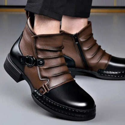 Two-Tone Buckle Strap Ankle Boots