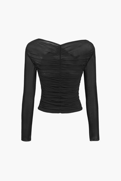 Ruched Mesh Long Sleeve Top