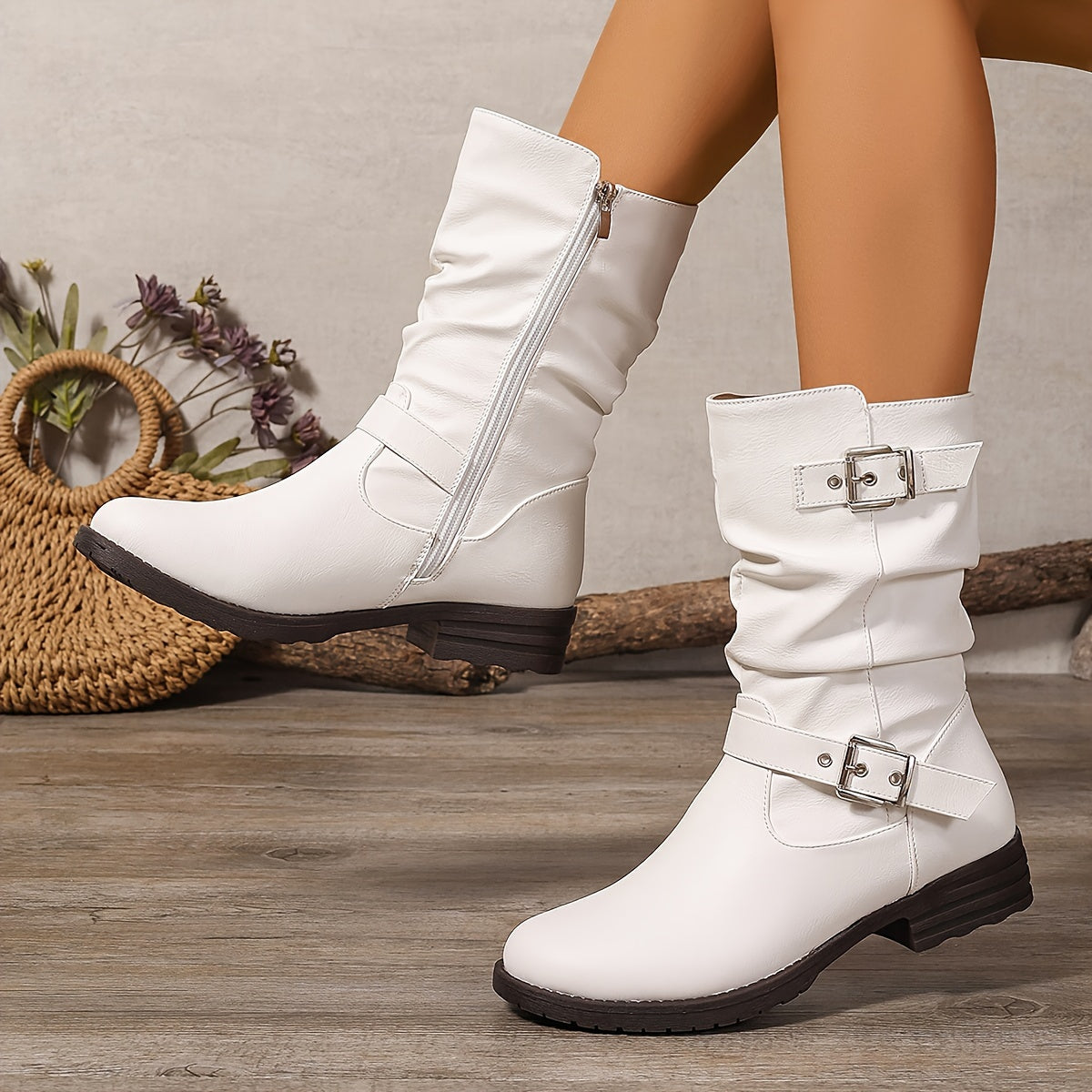 Margaux Slouch Buckle Mid-Calf Boots