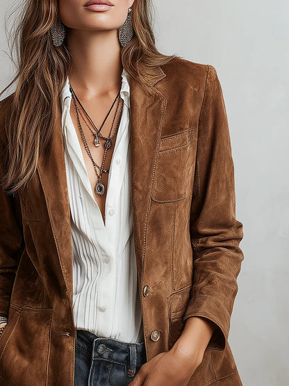 Harlow Faux Suede Button Blazer