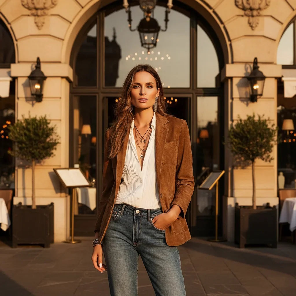 Harlow Faux Suede Button Blazer