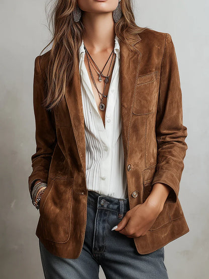 Harlow Faux Suede Button Blazer