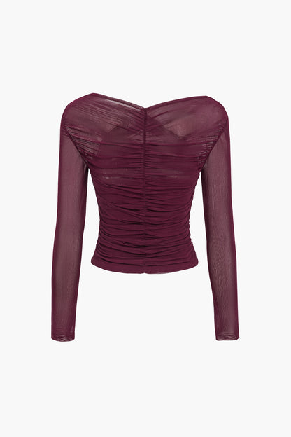 Ruched Mesh Long Sleeve Top