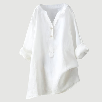 Lightweight Tunic Blouse with V-Neck and Button Closure