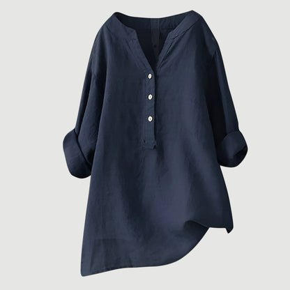 Lightweight Tunic Blouse with V-Neck and Button Closure