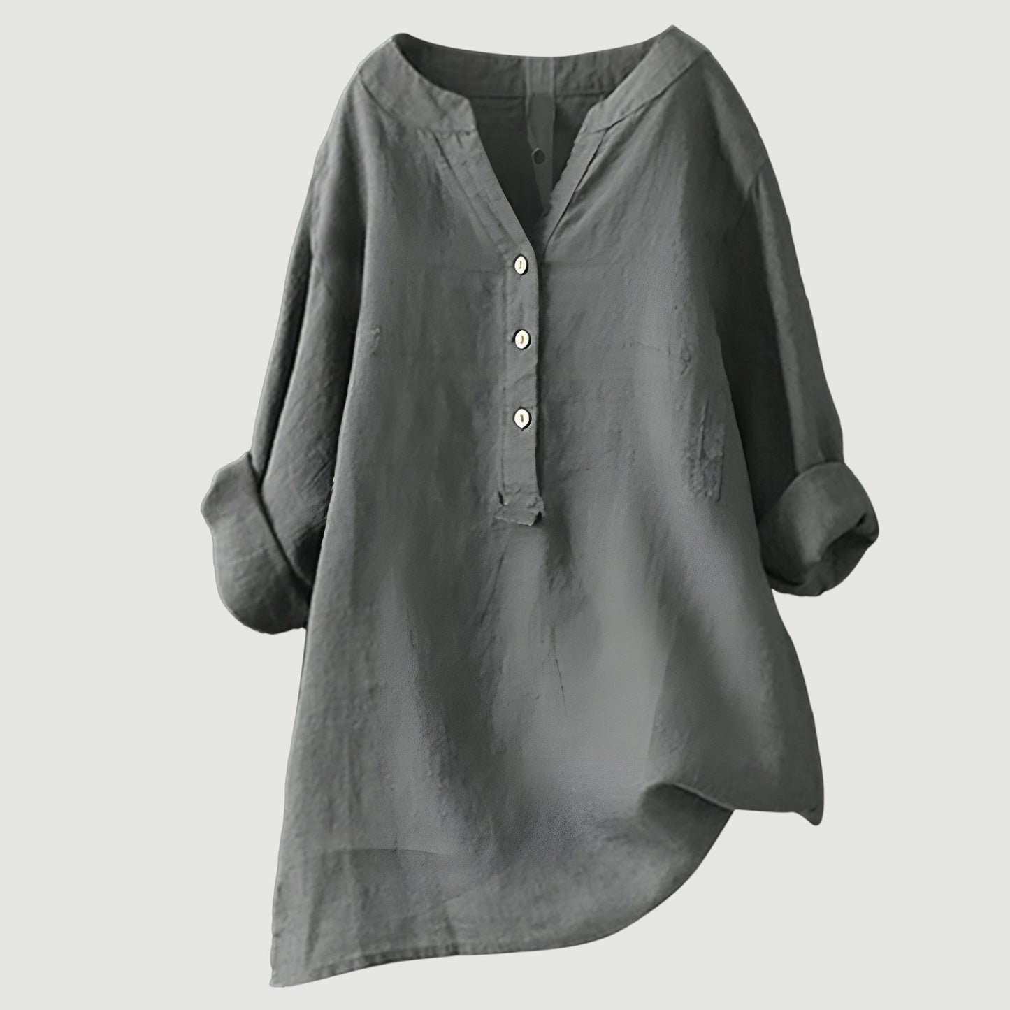 Lightweight Tunic Blouse with V-Neck and Button Closure