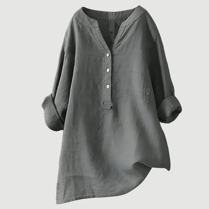 Lightweight Tunic Blouse with V-Neck and Button Closure