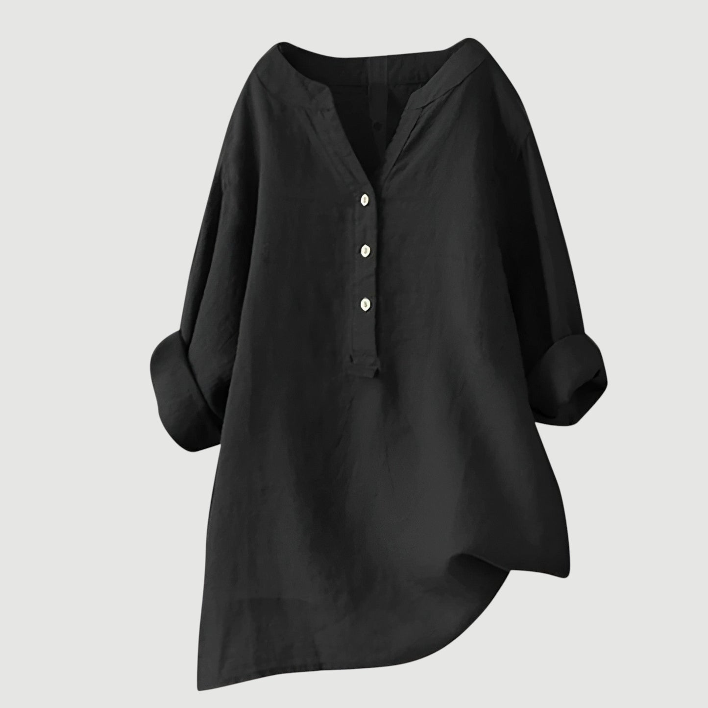 Lightweight Tunic Blouse with V-Neck and Button Closure