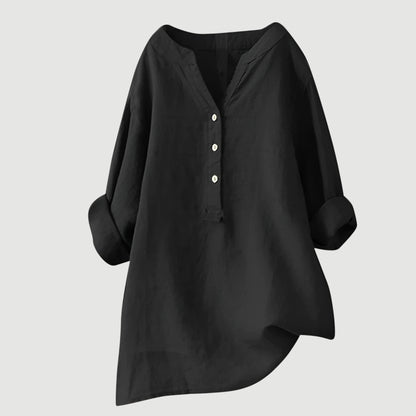 Lightweight Tunic Blouse with V-Neck and Button Closure