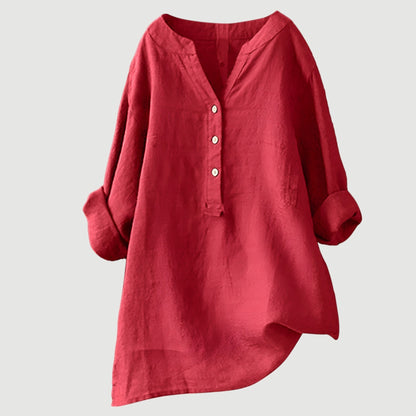 Lightweight Tunic Blouse with V-Neck and Button Closure