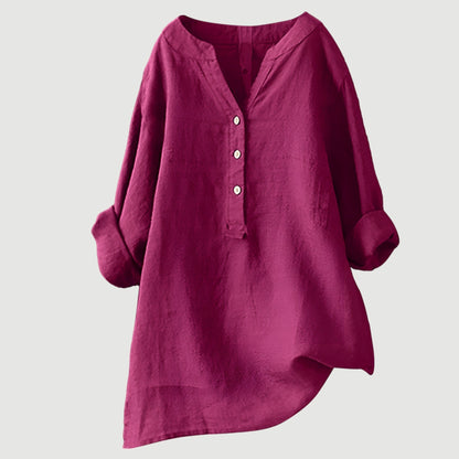 Lightweight Tunic Blouse with V-Neck and Button Closure