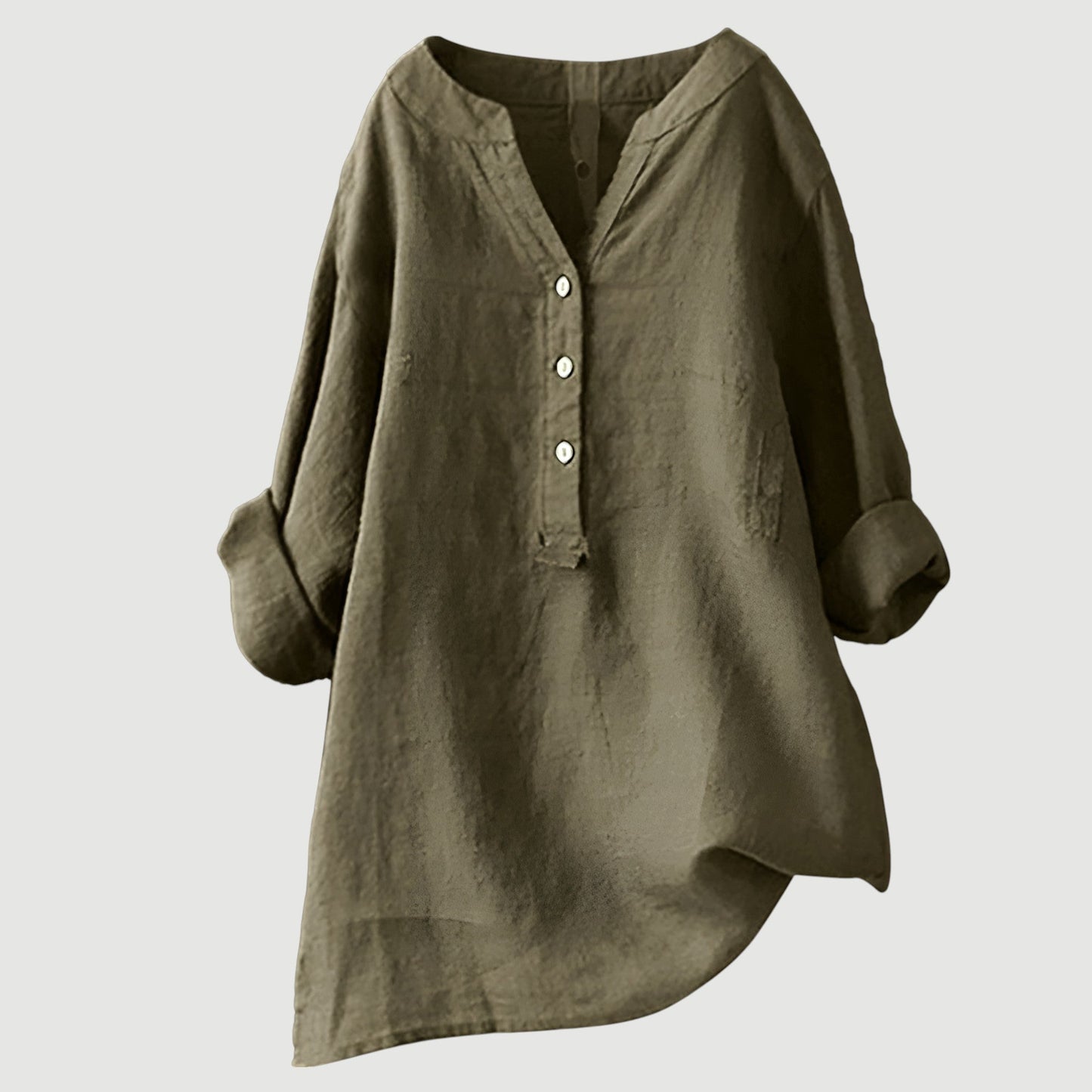 Lightweight Tunic Blouse with V-Neck and Button Closure