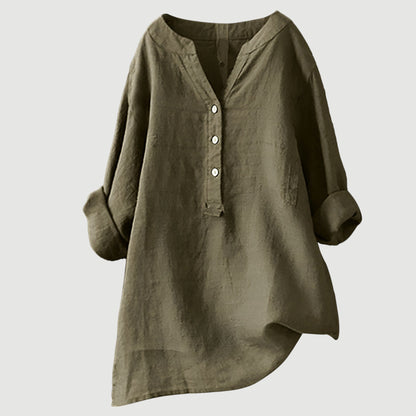 Lightweight Tunic Blouse with V-Neck and Button Closure