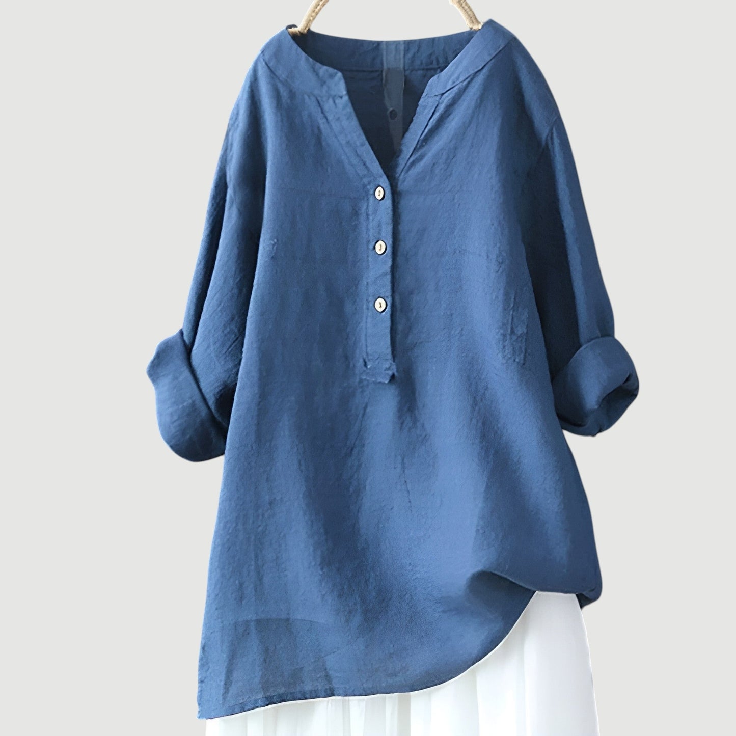 Lightweight Tunic Blouse with V-Neck and Button Closure