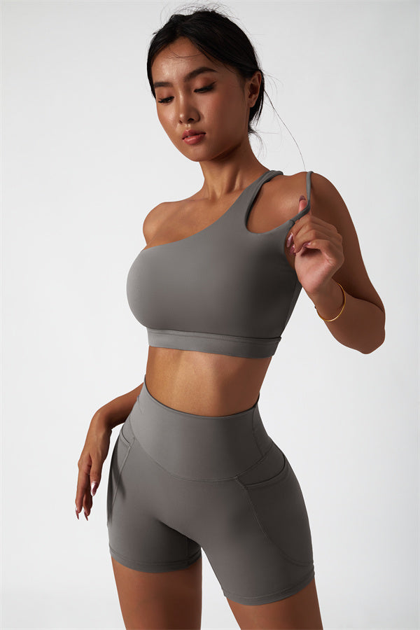 Asymmetrical One-Shoulder Bra & Shorts Set