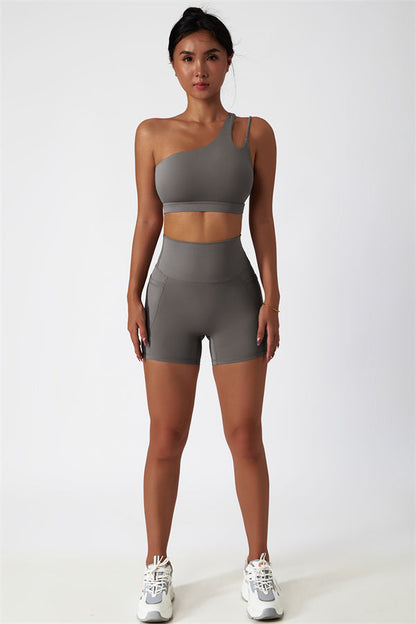 Asymmetrical One-Shoulder Bra & Shorts Set