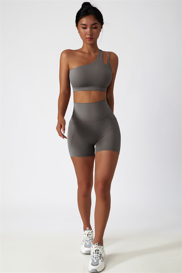 Asymmetrical One-Shoulder Bra & Shorts Set