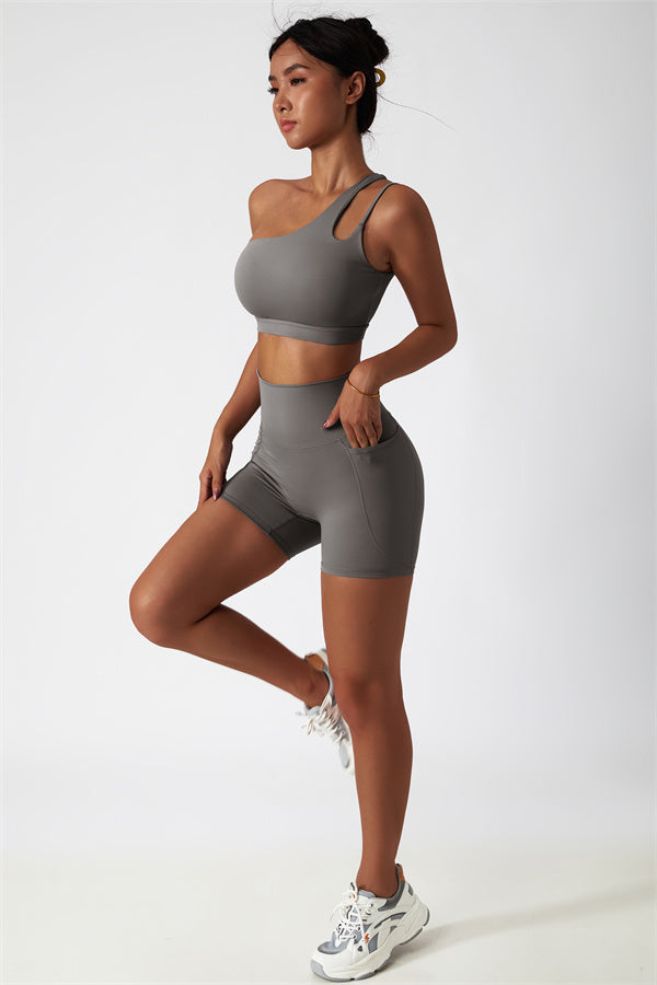 Asymmetrical One-Shoulder Bra & Shorts Set