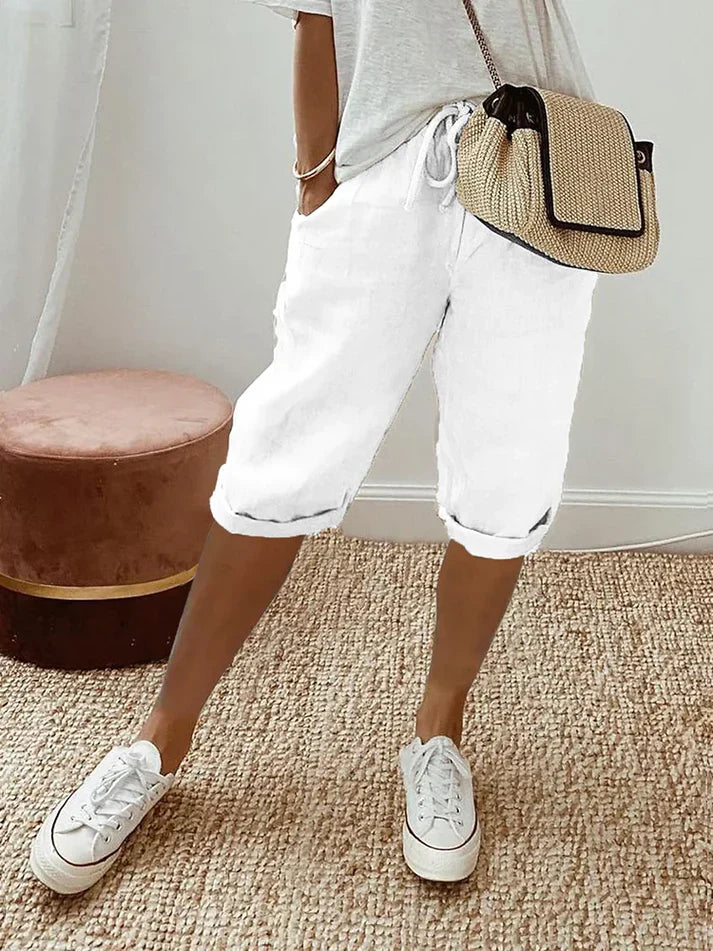 Lightweight Capri Trousers with Elastic Waistband and Drawstring