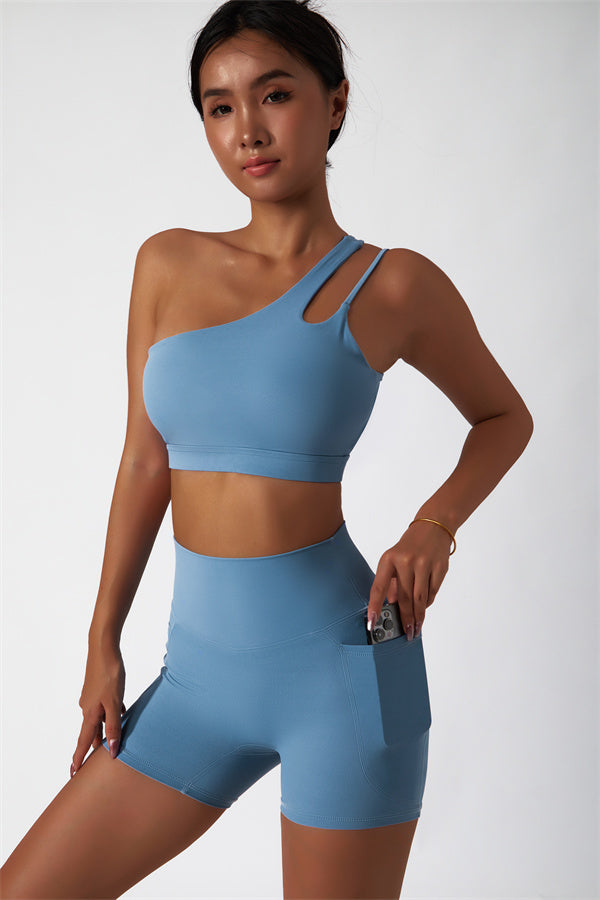 Asymmetrical One-Shoulder Bra & Shorts Set
