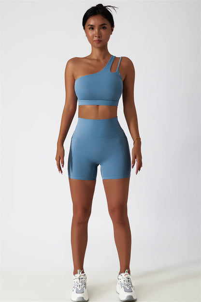 Asymmetrical One-Shoulder Bra & Shorts Set