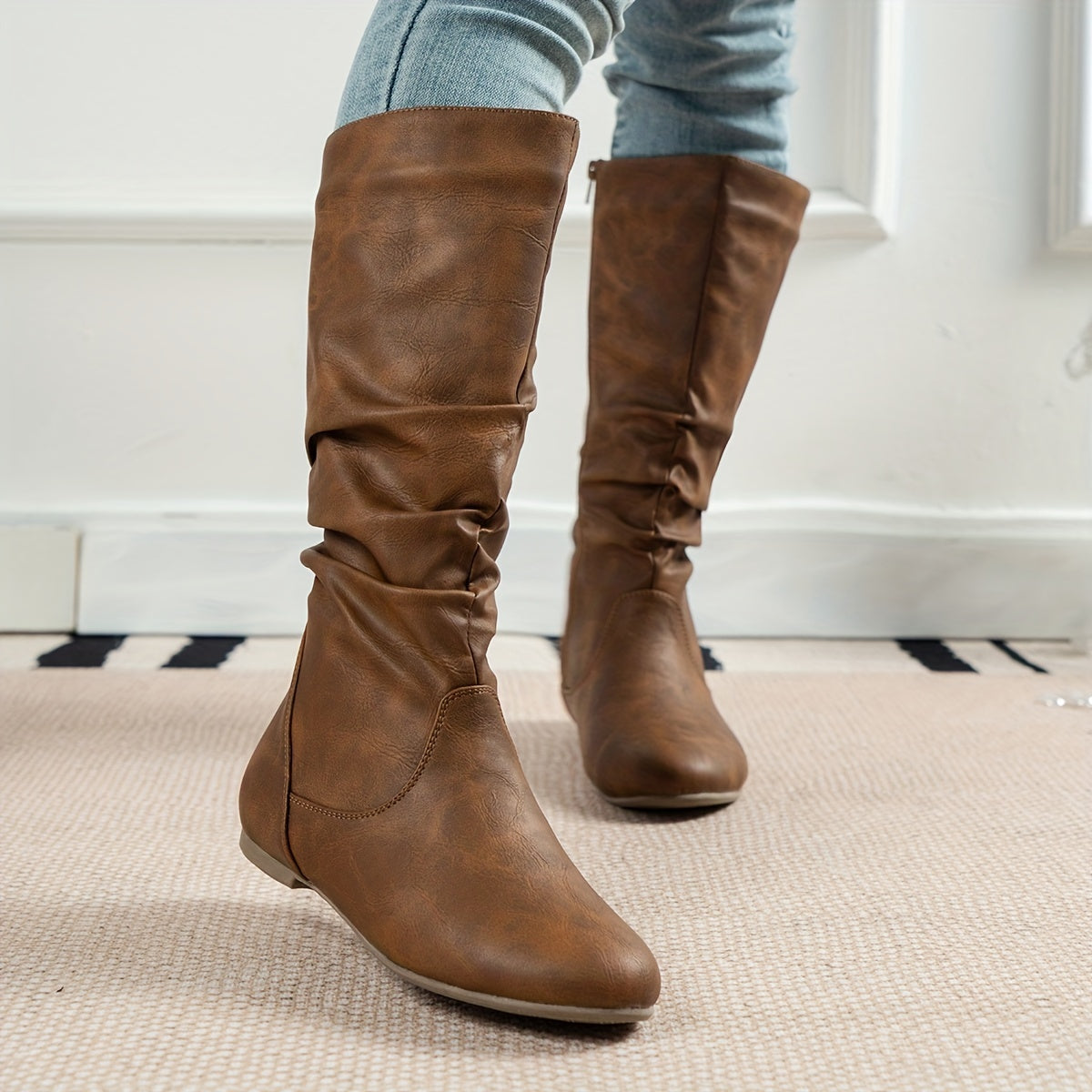 Rosalind Faux Leather Slouchy Knee-High Flat Boots