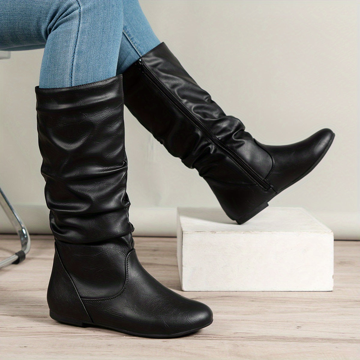Rosalind Faux Leather Slouchy Knee-High Flat Boots