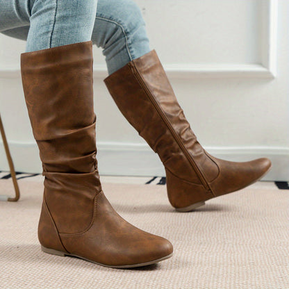 Rosalind Faux Leather Slouchy Knee-High Flat Boots