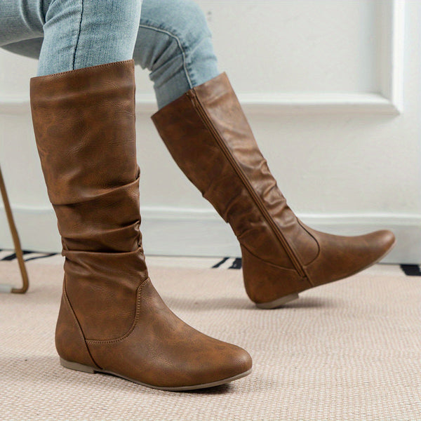 Rosalind Faux Leather Slouchy Knee-High Flat Boots