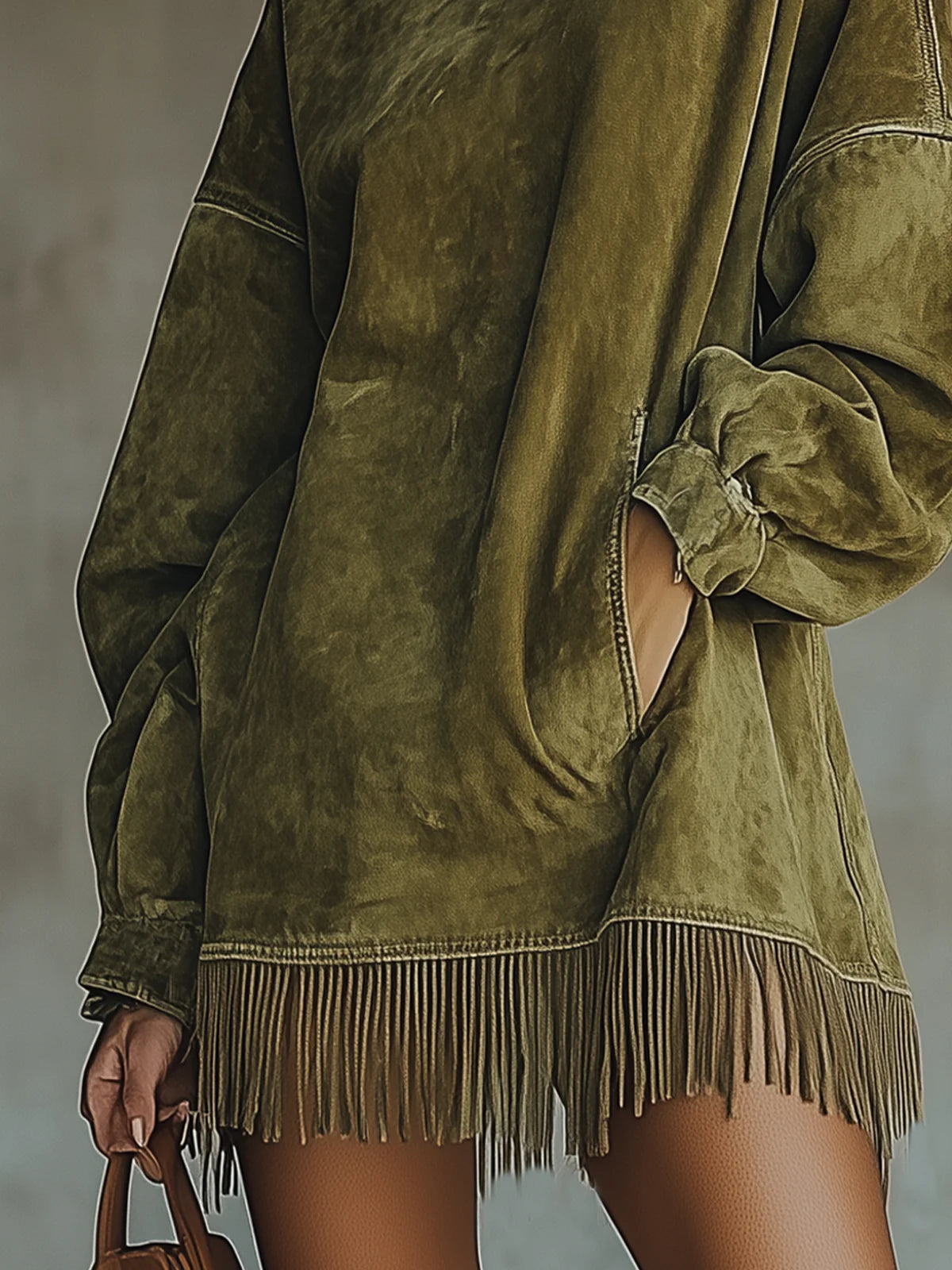 Adeline Mock Neck Fringe Knit Sweater Dress