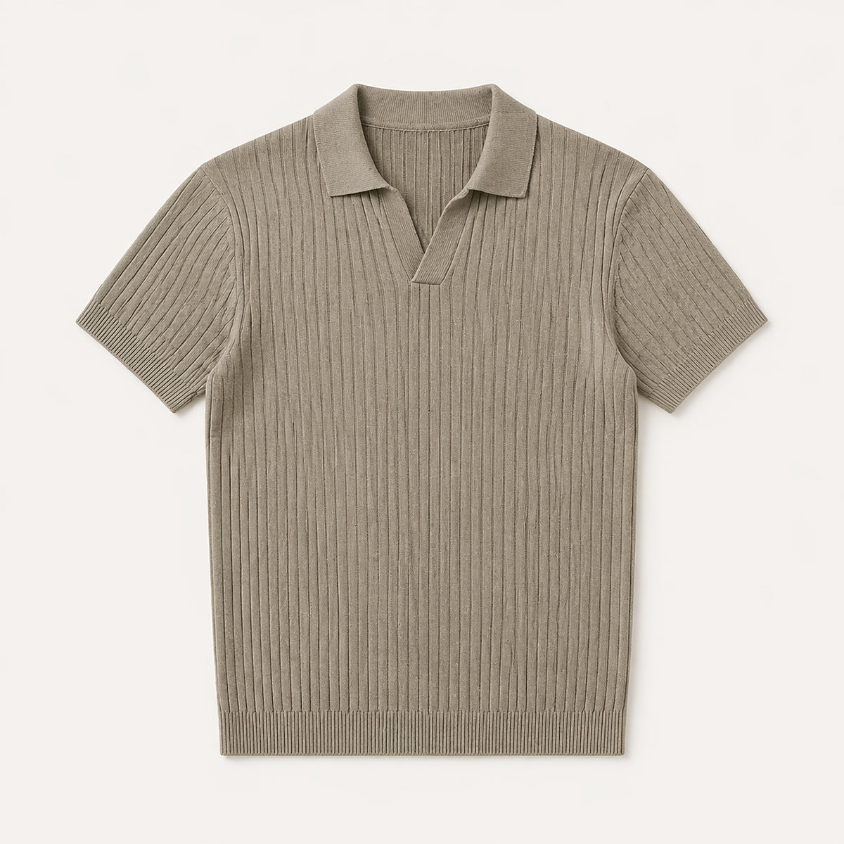 Ribbed Knitted Polo Slim Fit V Neck