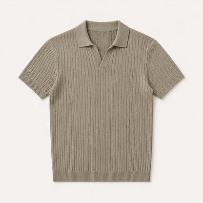 Ribbed Knitted Polo Slim Fit V Neck