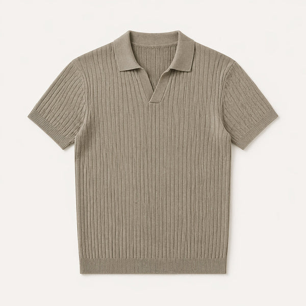 Ribbed Knitted Polo Slim Fit V Neck