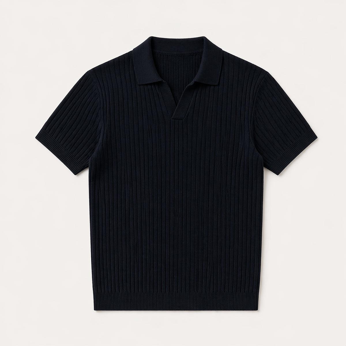 Ribbed Knitted Polo Slim Fit V Neck