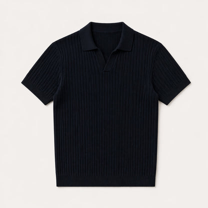 Ribbed Knitted Polo Slim Fit V Neck