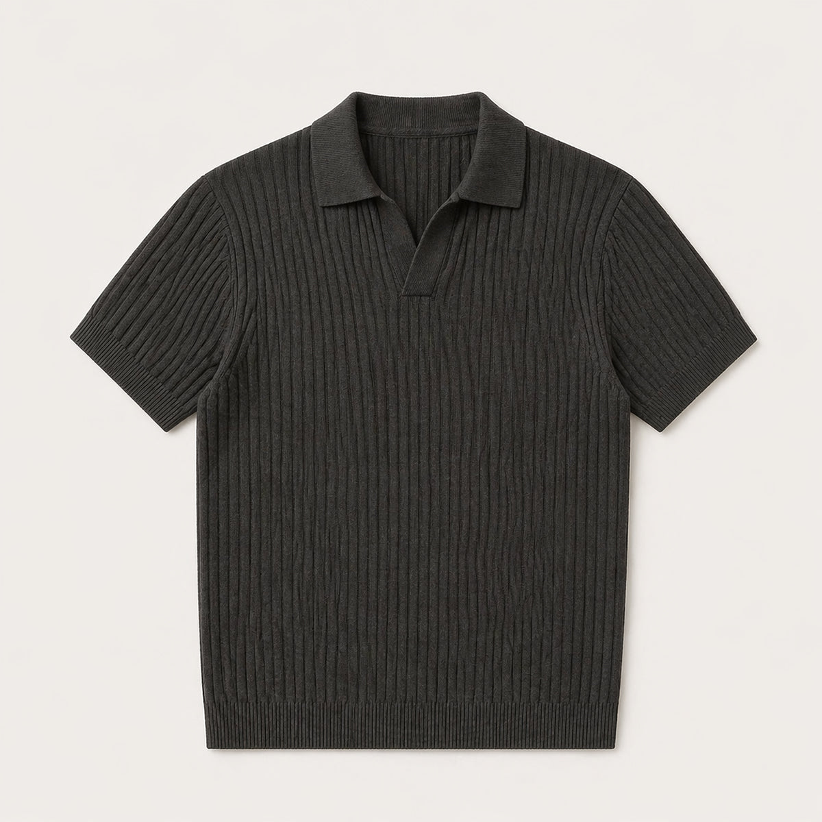 Ribbed Knitted Polo Slim Fit V Neck