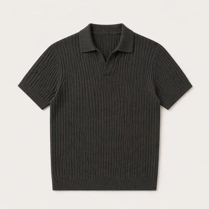 Ribbed Knitted Polo Slim Fit V Neck