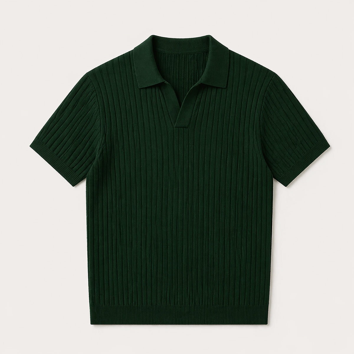 Ribbed Knitted Polo Slim Fit V Neck