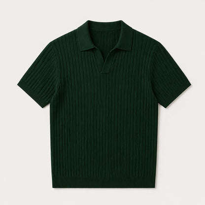 Ribbed Knitted Polo Slim Fit V Neck