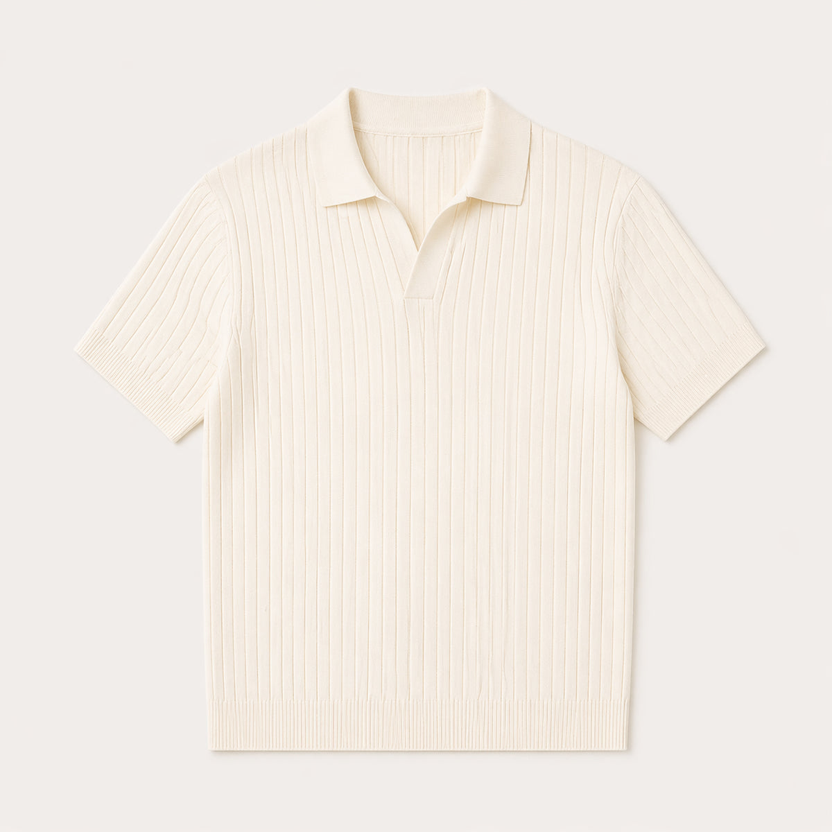 Ribbed Knitted Polo Slim Fit V Neck