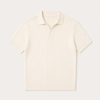 Ribbed Knitted Polo Slim Fit V Neck