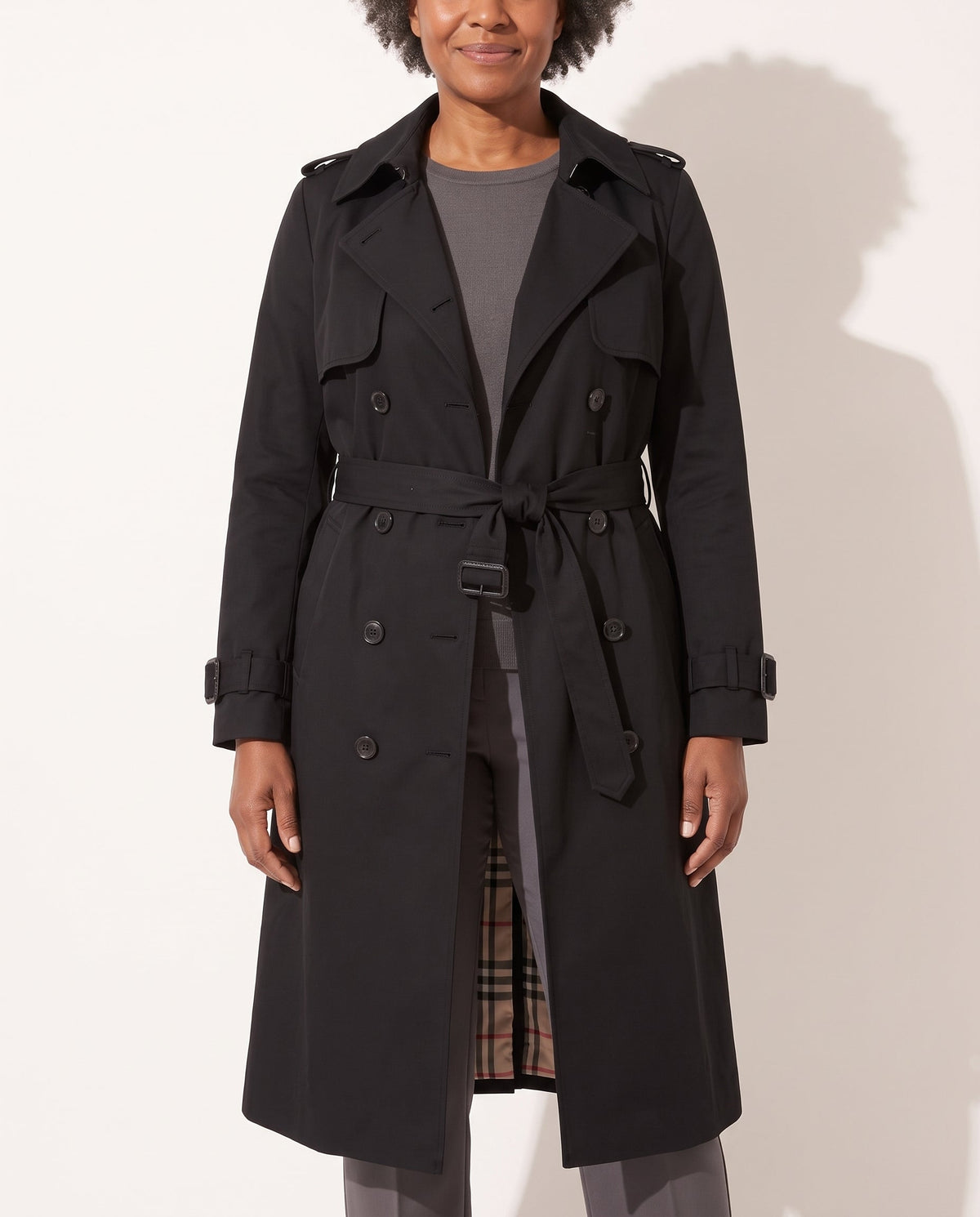 Violaine Double-Breasted Belted Long Trench Coat