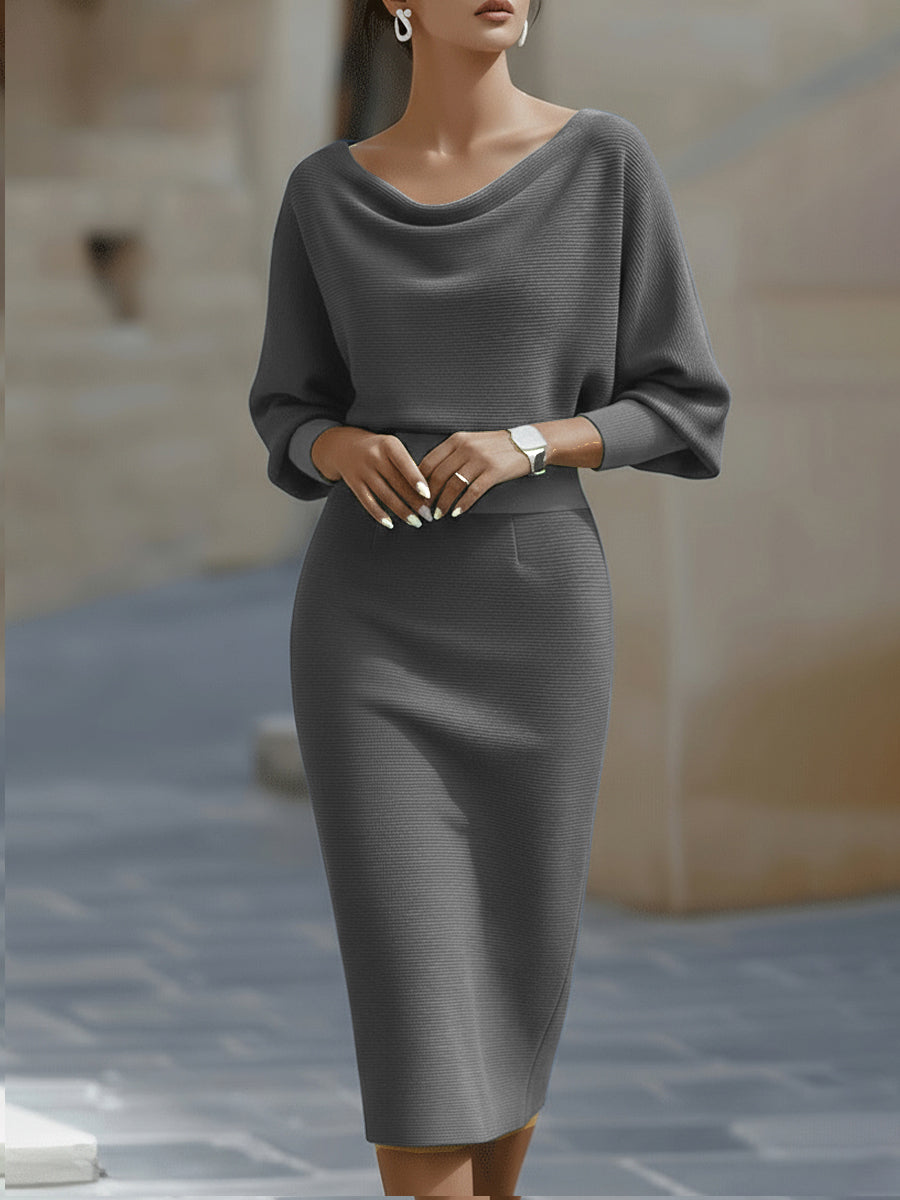 Draped Batwing Midi Dress