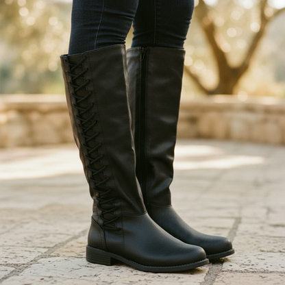 Clementine Faux Leather Lace-Up Knee-High Boots