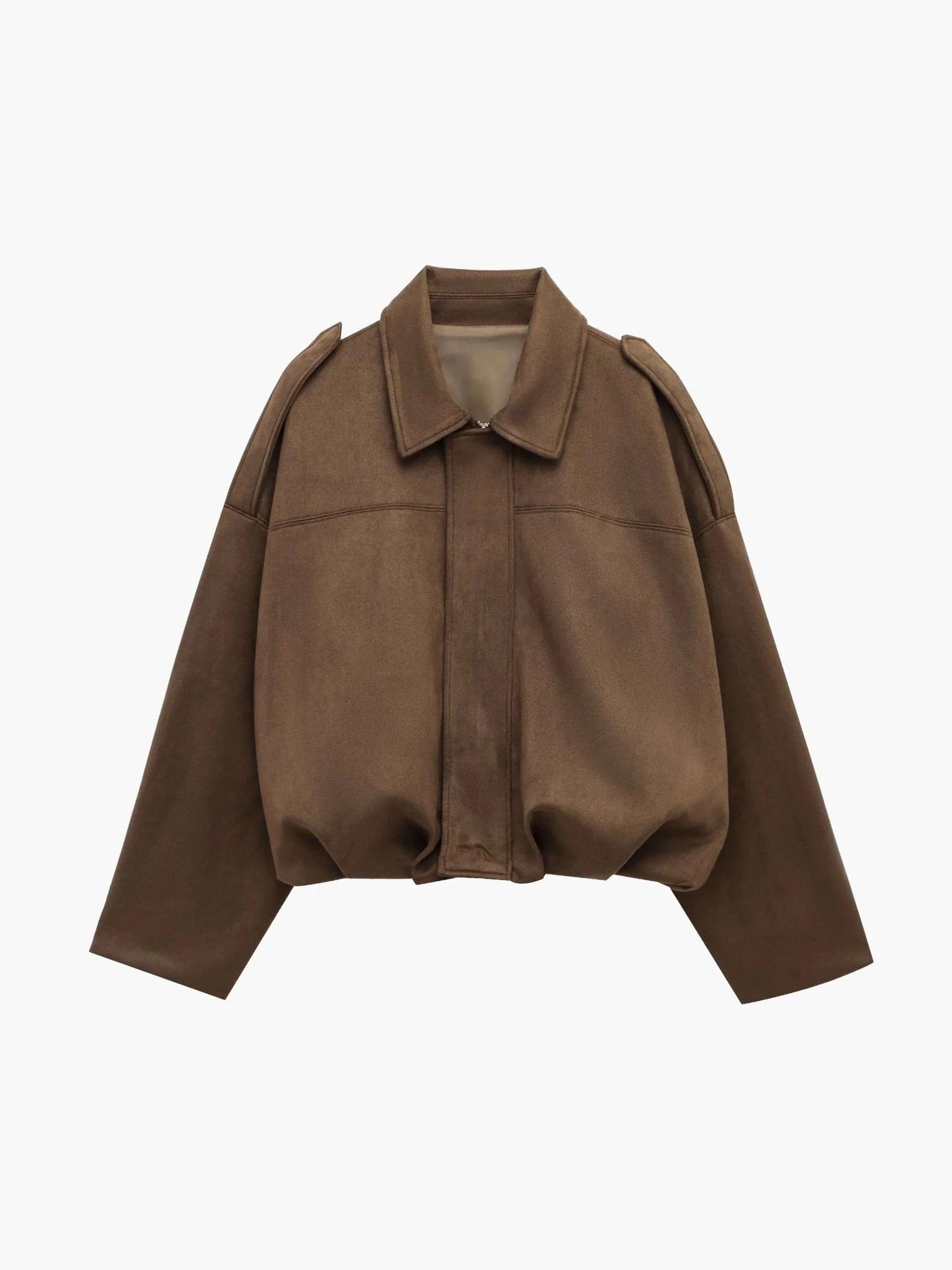 Faux Suede Bomber Jacket with Collar