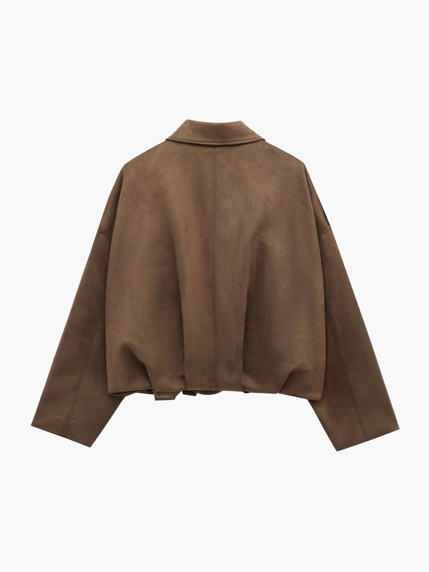 Faux Suede Bomber Jacket with Collar