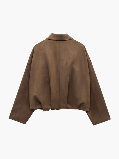 Faux Suede Bomber Jacket with Collar