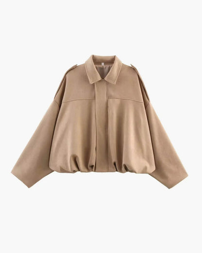 Faux Suede Bomber Jacket with Collar
