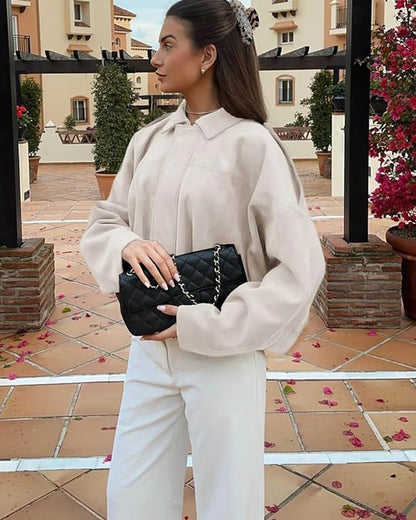 Faux Suede Bomber Jacket with Collar